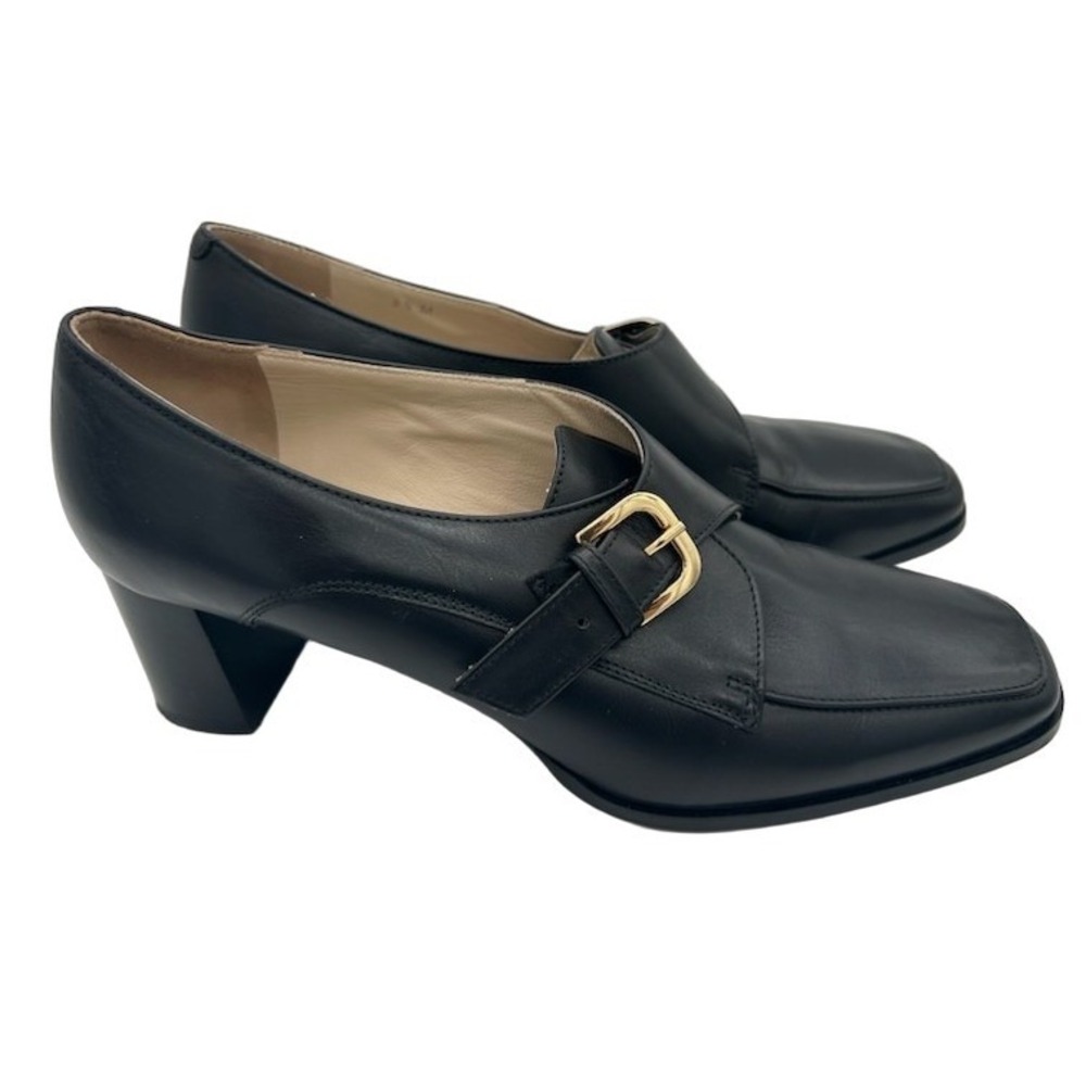 Amalfi Rangoni Shoe Pumps Women Size 8.5 M Black Leather Monk Strap Italy Bootie